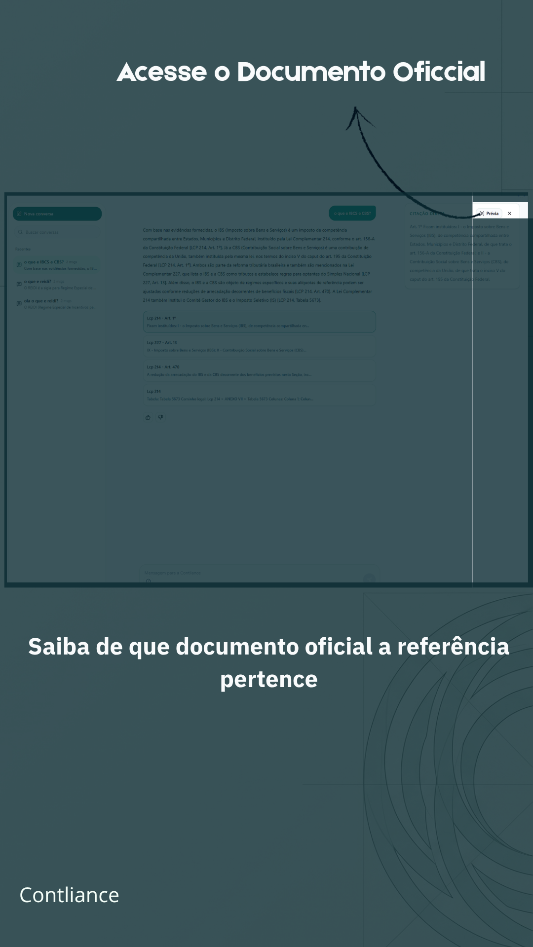Tela do Contliance destacando acesso ao documento oficial de origem da referência.